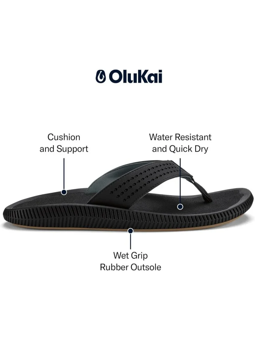 Men's Black Resistant Flip Flops Arch Support Comfort Fit Beach Sandal Shoes